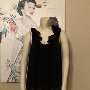 Black Ruffled Sleeveless Top
